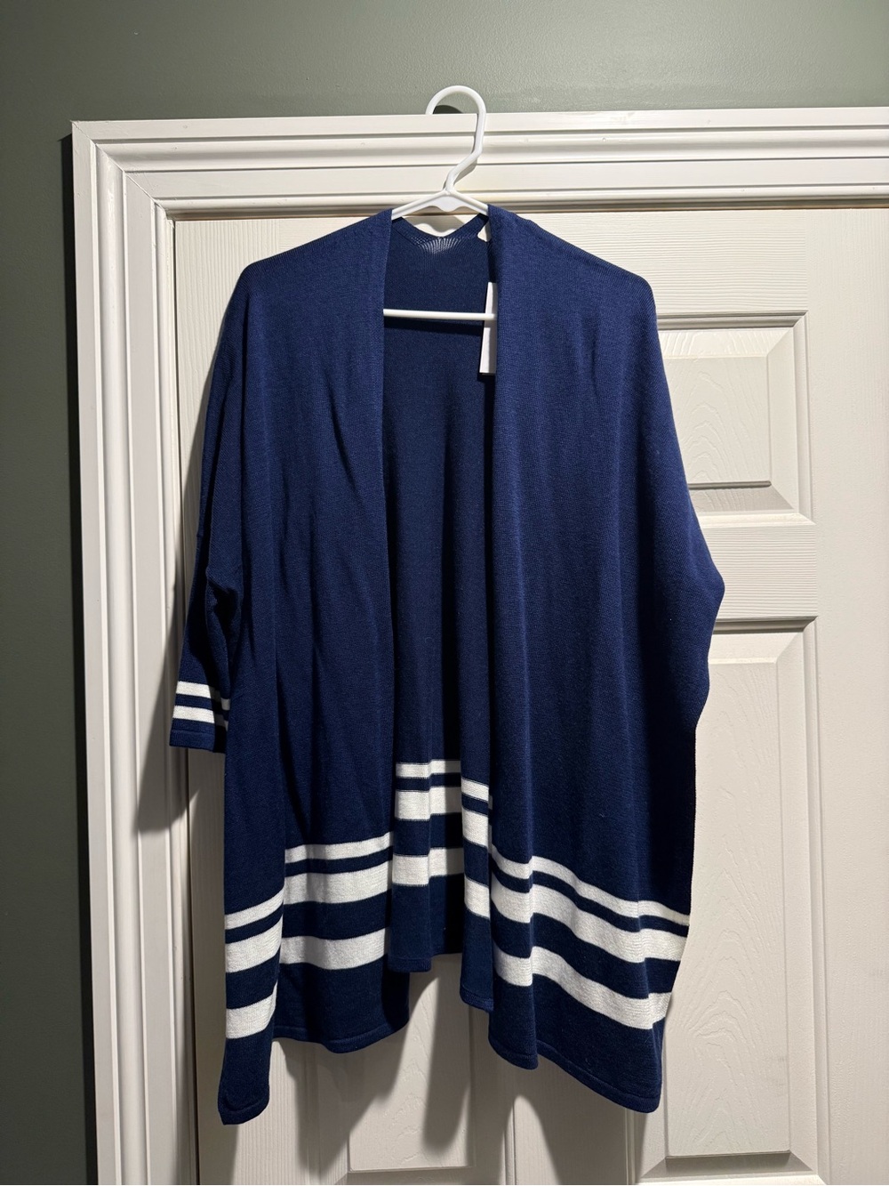 Simply Noelle Navy and White Striped Open-Front Cardigan